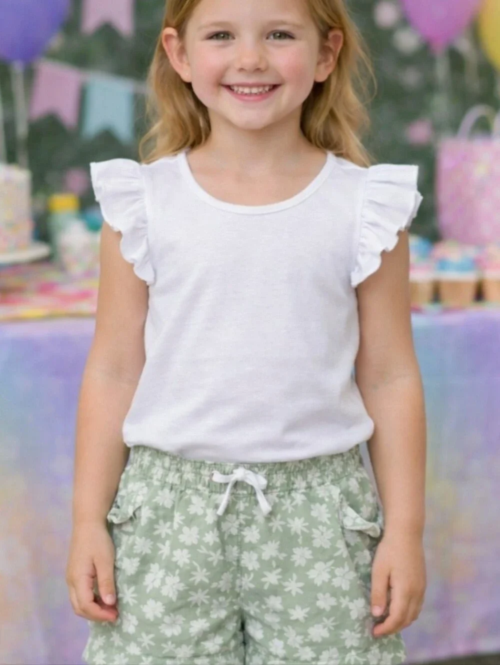 Girls Shorts Tahari, Cat & Jack & Wonder Nation XS 4/5 ,S 6 White Linen & Floral